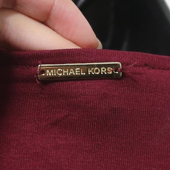 MICHAEL KORS Blouse Mixed Woven and Knit Layered Hem V-Neck 3/4 Sleeve Size XS - Picture 9 of 9